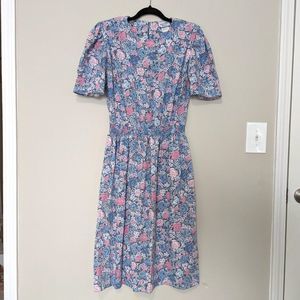 Vintage 1980's Stuart Alan Petites Pastel Floral Midi Length Dress